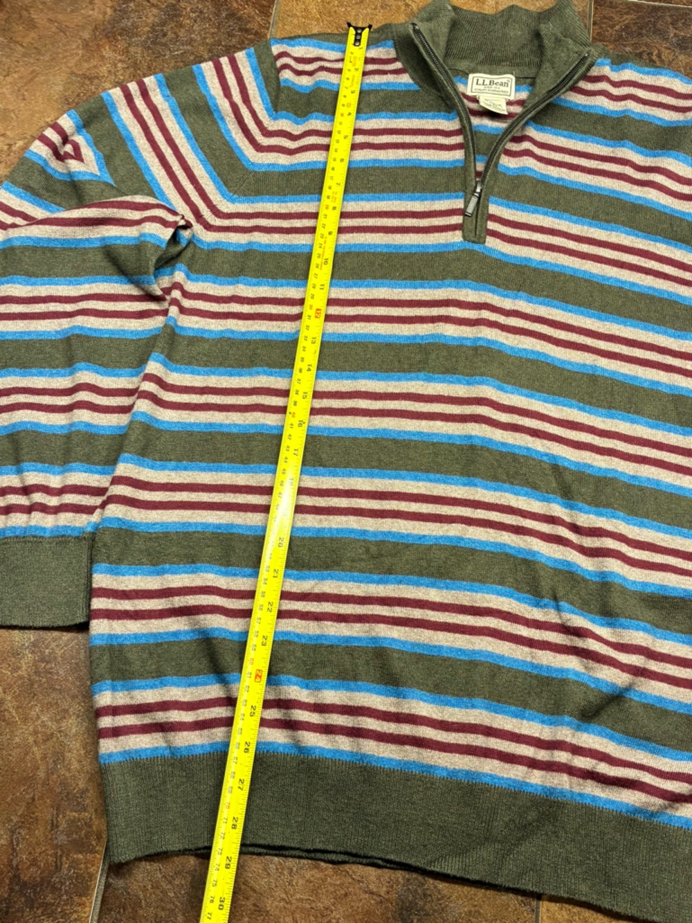 L.L. Bean Men's Cashmere Blend Multi-Stripe Quarter-Zip Sweater - Picture 4 of 6